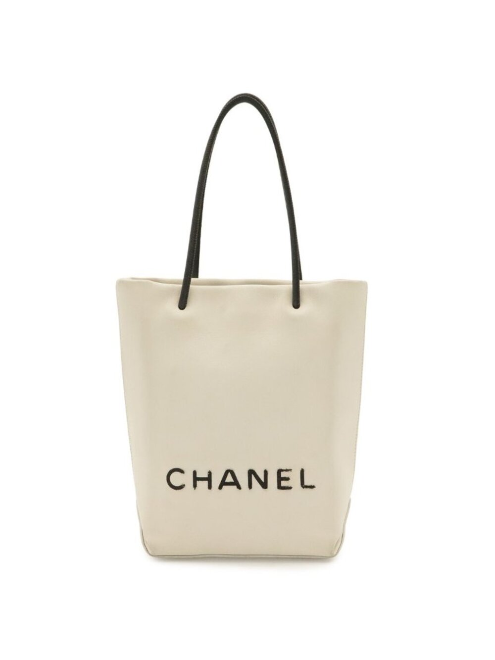 Chanel Essential Tote PM Small Logo Mini Bag Leather White Black